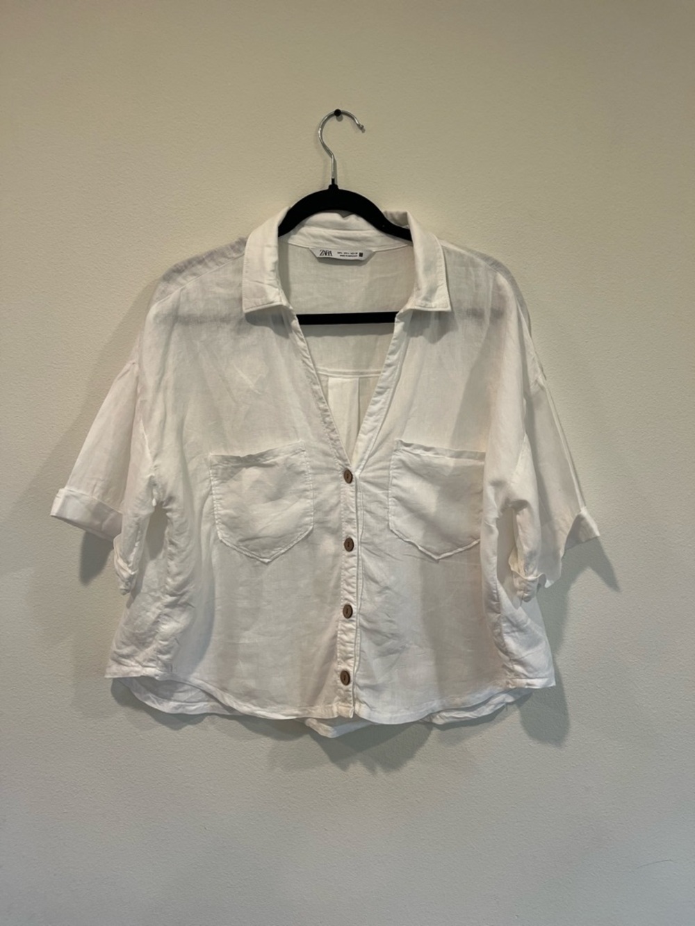 Zara White Linen-Blend Button Shirt